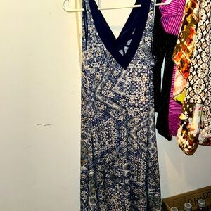 Per Seption Women Blue Pattern Multi Dress Sleeveless